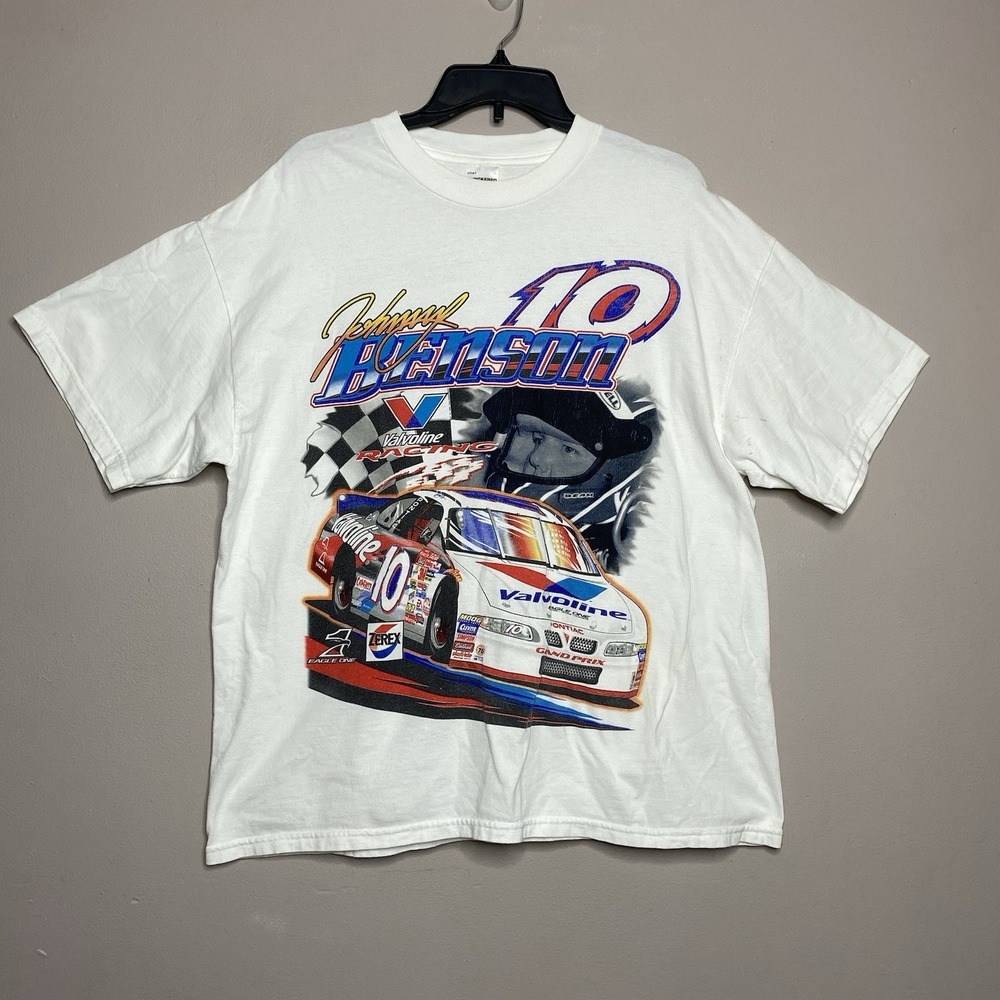 Vintage 2002 NASCAR Johnny Benson Valvoline Racing Double Side White T-Shirt‎ XL